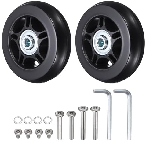 HIPICCO Luggage Suitcase Replacement Wheels, 75x24mm Caster Repair Kit | Rubber Swivel Bearings - Include 2 PU Bearing Wheels & Washers, Wrenches & Axle Screw for Trolley Bag, Caster Board