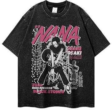 Osaki Nana T-Shirt Anime Washed T-Shirts Manga Nana Vintage Print Short Sleeve Top Polyester Gifts for Fans, Osaki Nana, L