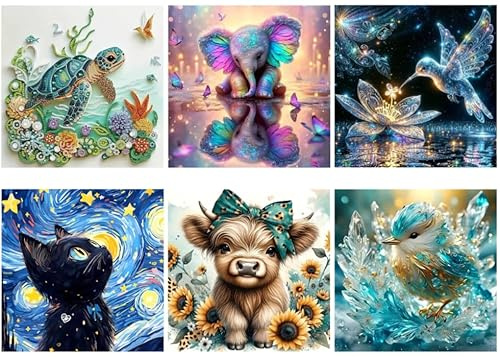 Set de Pintura de Diamantes Fokenzary para Adultos 6 Piezas 5D Pequeñas Aves Animales Arte de Diamantes DIY Diamante Completo Adecuado para Principiantes