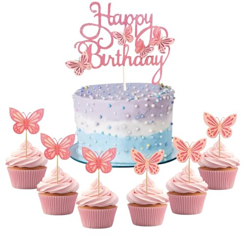 COYUN 13 Stück Schmetterlinge Torten Deko, Tortendeko Schmetterling, Schmetterlinge Deko Torte, Glitter Cake Topper, Tortendeko Geburtstag Schmetterling Cupcake Topper (Rosa)