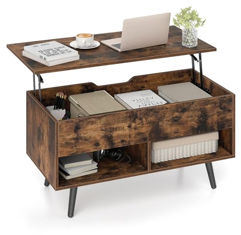 LIFEZEAL Couchtisch, Wohnzimmertisch mit Stauraum & Fach, Sofatisch Kaffeetisch ausziehbar mit Beinen aus Kiefer, 80 x 40 x 44,5-58 cm (Braun)