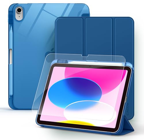 CACOE Hülle iPad (A16) 11./10. Gen (2025/2022) mit Stifthalter Schutzfolie | Ultradünne Hülle mit transluzenter PC-Rückseite & Schlaf-/Weckfunktion, Meeresblau