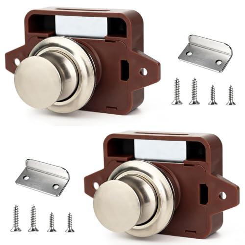 2 Stück Push Lock,Schloss Wohnmobil Braunes Nickel,Metal Button Schloss | Push Lock Schloss Wohnmobil Metall 15-18mm,Schubladenverschlüsse,Schlüsselloses Druckknopfschloss für Camping,Yachten,RV