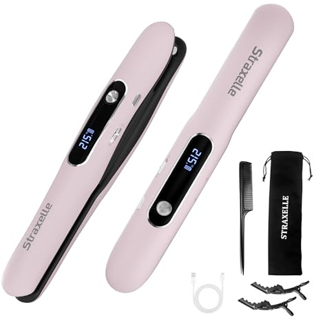 2 en 1 Mini Lisseur Sans Fil de Voyage 175°C-215°C pour Femmes et Hommes | Fer à Lisser et Boucleur Sans Fil, 5000mAh Rechargeable Lisseur Cheveux avec écran LED, Chauffe Rapide