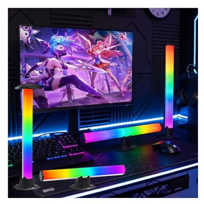 RGB PC Light Bars, 27CM Smart LED Gaming Lights with Music Sync, USB Powered Desktop Atmosphere Lamp for Monitor & TV Backlight, Dimmable Colour Changing Room Decor with Octagonal Base (2PCS)