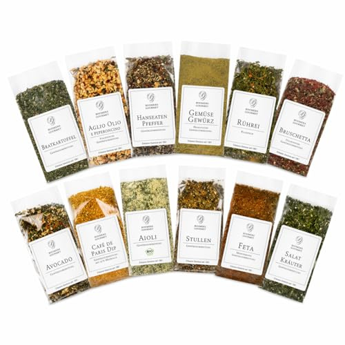 Boomers Gourmet – Gewürzset 12er Gewürze Set zum Ausprobieren | Gewürze Geschenkset für Küche & Kochen | Gewürzmischungen Probierset | Geschenk für Köche, Männer & Frauen