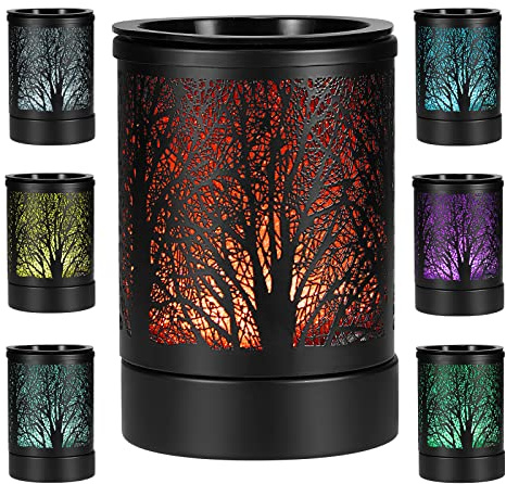Wax Melt Burners Electric Wax Burner Oil Burner lamp Warmer Fragrance Scented Wax Melts Melter with 7 Colors LED Changing Light Replacement Silicone Tray for Home Office Decoration Gift (Tree Pattern)
