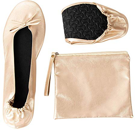 Foldable Ballet Flats - Portable Rolled Ballet Flats for Women, Nude, 7-8