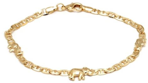 Barzel 18K Gold Plated Flat Marina Elephant Anklet For Women - Made In Brazil (Gold, 10 Inches)