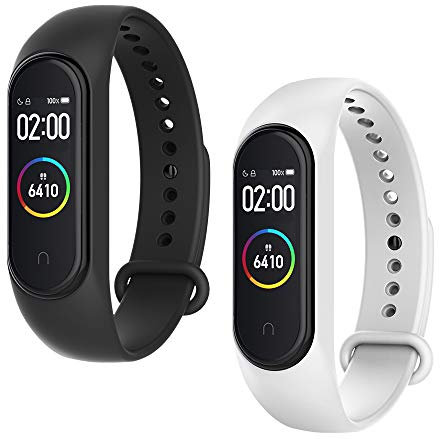 WD&CD Cinturini Compatibile per Mi Band 3/ Mi Band 4, Cinturini in Silicone, Sportivo Colorato Regolabile Bracciali Compatibile per Xiaomi Band 3/4-2 Pezzi (Nero, Bianco)