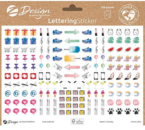 AVERY Zweckform Dekosticker 328 Aufkleber Icons Zeichen Symbole (Sticker auf A5 Bogen, für Bullet Journal, Tagebuch, Familienkalender, Scrapbooking, Organisation, Geschenke, mit Silbereffekt) 54543