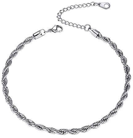 Twister Rope Chain Ankle Bracelet, Stainless Steel Anklets for Women, 3mm