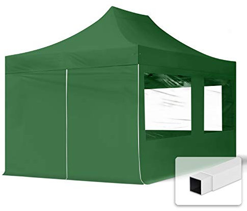 TOOLPORT 3x4,5m Faltpavillon Pavillon Partyzelt Gazebo Stahl 30mm, 4 Seitenteile, Panoramafenster, grün