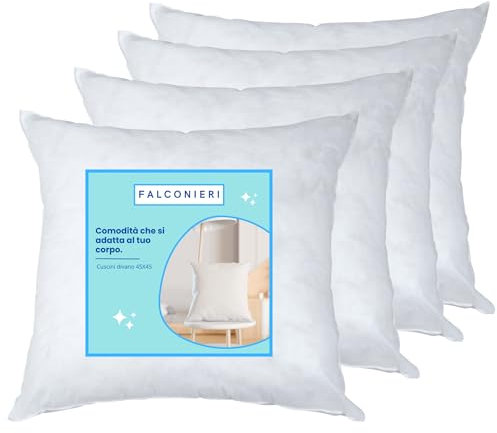 Falconieri Set di 4 Cuscini per Divano 45x45 Set di Cuscini Quadrati Imbottitura di Riempimento Interno per Arredamento Divano e Letto Morbidi Antiacaro e Lavabili in Lavatrice 100% Made in Italy