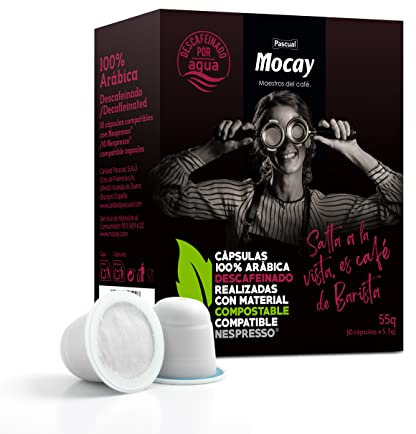 Mocay – Pack 10 Cápsulas de Café descafeinado Compatibles con Máquinas Nespresso, Compostables. Paquete de 10 Cápsulas