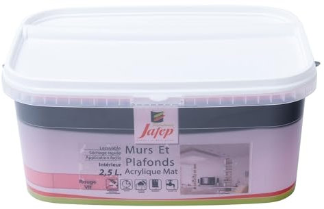 Jafep 12985 Peinture Mur et Plafond Acrylique Mate Rouge Vif 2,5L