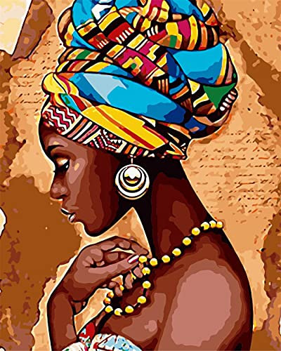 Maysurban Peinture par Numero,Acryliques Peinture par Numéros pour Adultes Débutants Enfants,Kit de Peinture à l'huile sur Toile Bricolage,sans Cadre 40x50cm Femme Africaine