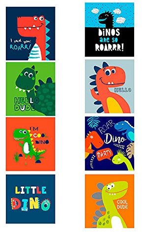 8 Parches dinosaurios serigrafiados para planchar en la ropa. Aplicaciones termoadhesivas infantiles para reparar y decorar pantalones, chaquetas, jerseys, mochilas