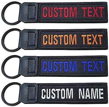 Brillian Personalisierte Schlüsselanhänger, benutzerdefinierte Stickerei jeden Text Schlüsselanhänger, Schlüsselanhänger Zubehör geeignet für Herrengeschenk Motorrad Auto Roller, Schwarz, 13x2.5cm