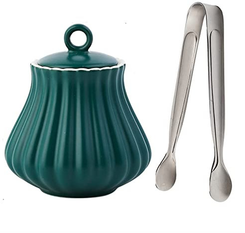 FZYE Sucrier, 10,2 oz/290 ML Sucrier en céramique avec Pince à Sucre et Couvercle, Bol à sel en Porcelaine pour la Maison et la Cuisine, Vert