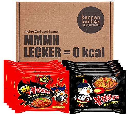 Kennenlernbox 10er Buldak Box | Samyang Hot Chicken Ramen Combo | 5er Pack Hot Chicken & 5er Pack 2x Spicy
