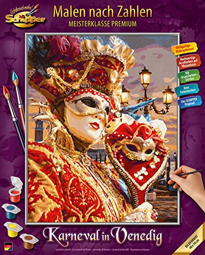 Schipper 609130869 Malen nach Zahlen - Karneval in Venedig - Bilder malen für Erwachsene, inklusive Pinsel und Acrylfarben, 40 x 50 cm