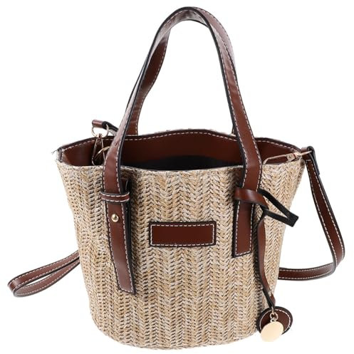 SOIMISS Women's Brown Straw Woven Boho Bucket Handbag, 23x18x13cm