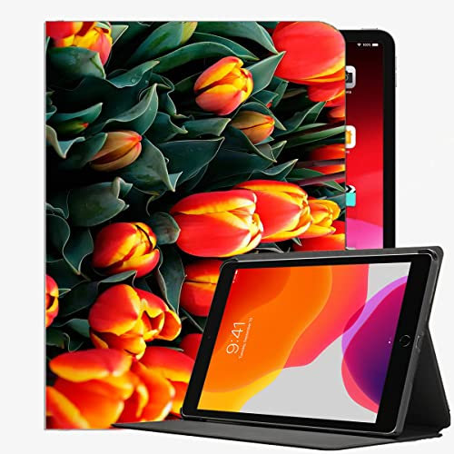 YENDOSTEEN Magnetische Hülle für iPad Pro 12.9 2021/2020/2018 (5. 4. 3. Generation), Viele Tulpen orange Blumen mit Auto Schlaf-/Aufwachfunktion