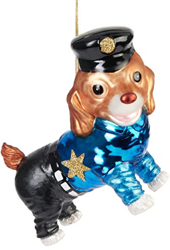 BRUBAKER Polizei Hund Weihnachtskugel aus Glas - Handbemalt und Mundgeblasen - Christbaumschmuck für Polizisten und Polizei-Fans - Tier Figur Lustig Weihnachtsdeko Anhänger - Deko Baumkugel