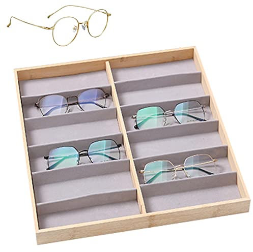 Sakamura Eye Glass Holder Tray,12 Grids Wooden Glasses Organizer Jewelry Tray | Storage Stackable Jewelry Showcase Display Box