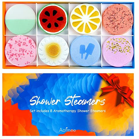 Aofmee bombes de douche aromathérapie, 8 x set de bombes de bain avec huiles essentielles pour relaxant, calmant et revigorant, coffret cadeau pour femme, homme, mère, épouse, petite amie, fille
