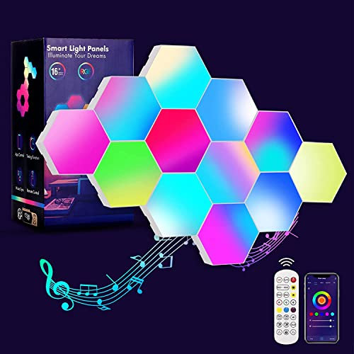 Hexagon LED Panel,12Pack Hexagon Sechseck Wandleuchte Coole Musik Sync RGB Hexagon LED Leuchten Gaming Leuchtenmit APP & Fernbedienung Wandleuchten für Wohnkultur,Wohnzimmer,Schlafzimmer,Spielzimmer