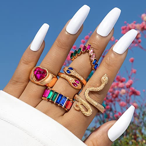 Wendalern Schlange Knöchel Ring Set Stapeln Kristall Schlange Herz Ringe Mehrere Stapelbar Diamant Schlange Gemeinsame Fingerringe Gold Schlange Index Midi Ringe Schmuck Für Frauen Mädchen