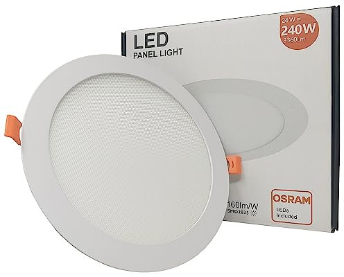 Downlight LED OSRAM Chip 24W Redondo Slim, Placa Empotrable Circular Extraplano UGR17 Antideslumbramiento, 3360 lúmenes gran luminosidad, Diámetro 22,5cm (Luz Natural (4000K))
