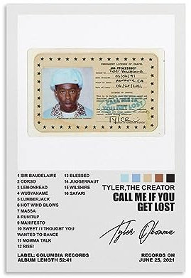YELLOWV Tyler Poster The Creator Call Me If You Get Lost, Musikalbum-Cover, Poster für Zimmer, ästhetische Leinwand, Wandkunst, Schlafzimmer-Dekoration, 40 x 60 cm