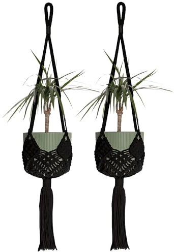 Hysunland 2 Pieces Macrame Plant Hanger Black for Large Pots (No Pots)
