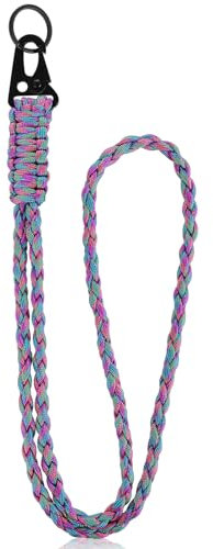 Ouligay Paracord Schlüsselanhänger Schlüsselband Umhängeband Lang Leder Neck Lanyard Langes Handgelenk Paracord Lanyard Key Paracord Armbänder Schlüsselanhänger Paracord für Schlüssel Ausweise (Lila)