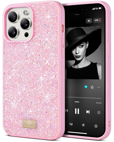 BEZ Handyhülle für iPhone 14 Pro Hülle Glitzer, Sparkle Diamond Crystal Bling Hülle mit Bling & Co. Serie für iPhone 14 Pro, Flamingo Rosa