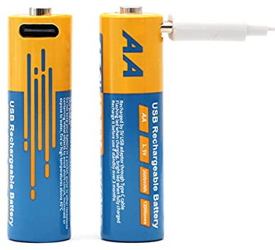 SZEMPTY Lot de 2 Piles Rechargeables AA au Lithium 1,5 V Li-ION USB Double Pile AA 2600 mWh avec câble de Charge de Type C 2 en 1