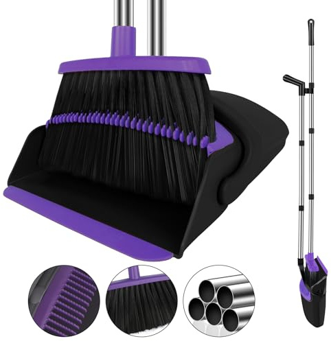Juego de Escoba con recogedor Vertical, Mango Largo de 51 Pulgadas con Dientes de Peine, Escoba y recogedor para Perros, Gatos, Mascotas, hogar, Cocina, habitación, vestíbulo