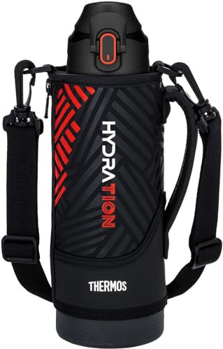 THERMOS Water Bottle, stainless-steel, black orange, 1L