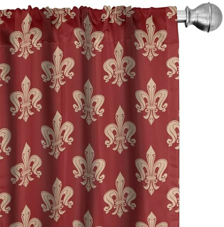 ABAKUHAUS Fleur De Lis Vorhänge 2er-Pack, Französisch Lizenz Wappen-Lilien-Symbol Vintage-Königreich Klassische Heraldik, 4 Stück 150 cm x 175 cm, Pfirsich Zinnoberrot