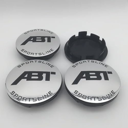 4 Pièces Cache Moyeux pour Audi Volkswagen Mercedes-Benz ABT,Enjoliveurs Centre de Roue Caches Emblème Cache Moyeux de Roue Voitures Enjoliveurs Décoratifs Accessoires,56MM-Silver
