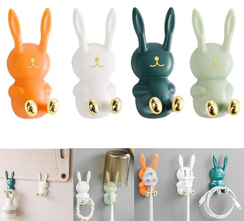 Smavles 4 Pièces Crochets Adhesif Muraux pour Animaux Mignon Crochet Créatif pour Manteau Le Lapin Hook pour Patere Enfant Décoration Murale Sans Perçage