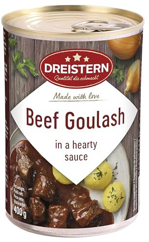 DREISTERN Goulash de ternera con salsa abundante, plato preparado, delicioso goulash en lata reciclable, ternera tierna, calidad que sabe bien