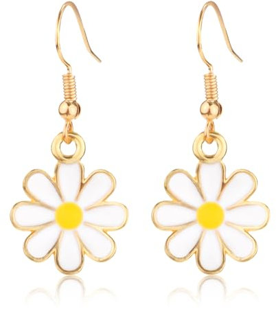 Daisy Flower Earrings for Women, Cute Sunflower Small Dangle Drop Earrings Gold Minimal Vintage Daisy Floral Hook Earrings Statement Jewelry Gift for Girls Teen Sweet Earrings