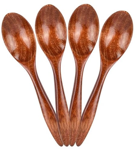 Shengxi 4 Pieces Wooden Spoon Kids Spoons Wooden Cutlery Spoons Kitchen Accessories for Hot Chocolate Honey Coffee Tea Sugar Rice