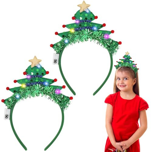 APODESS 2stk Haarreif Weihnachten Led Weihnachtself Kostüm Leuchtender Weihnachts Haarschmuck Leucht Weihnachtshaarreifen Led Weihnachtsmütze Stirnband für Kinder Erwachsene Weihnachtsfeiern Cosplay