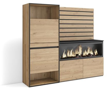 Skraut Home | Zapatero | Armario Zapatos Botas | 167x145x35 cm | Dormitorio, habitación | Chimenea eléctrica XXL | Listones Decorativos | Estilo Moderno | Roble