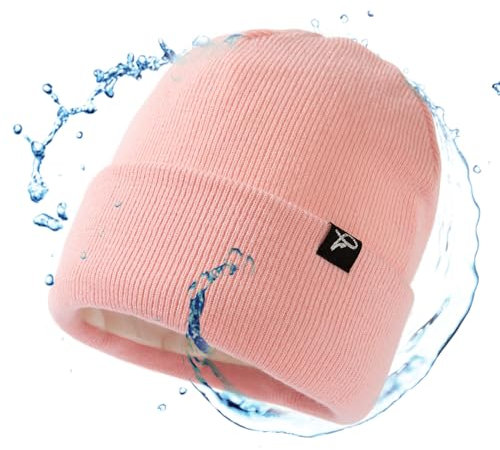 TOP-EX wasserdichte Wintermütze Herren & Damen, Warme Fleece-gefütterte Strickmütze Beanie, Atmungsaktive Outdoor Lauf- & Skimütze, Winddichter Regenschutz, Herrenmütze Rosa S/M